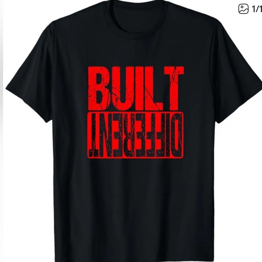 BUILT DIFFERENT M MENS/ UNISEX BLACK/RED GRAPHIC TEE NWOT